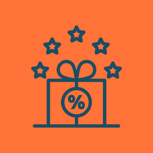 Orange background with a blue gift with stars