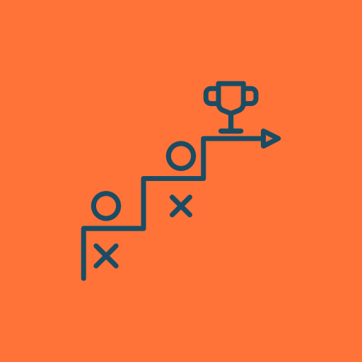 Orange background with blue road to victory