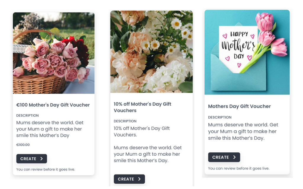 Clean Dashboard with Mother's Day Promotion products