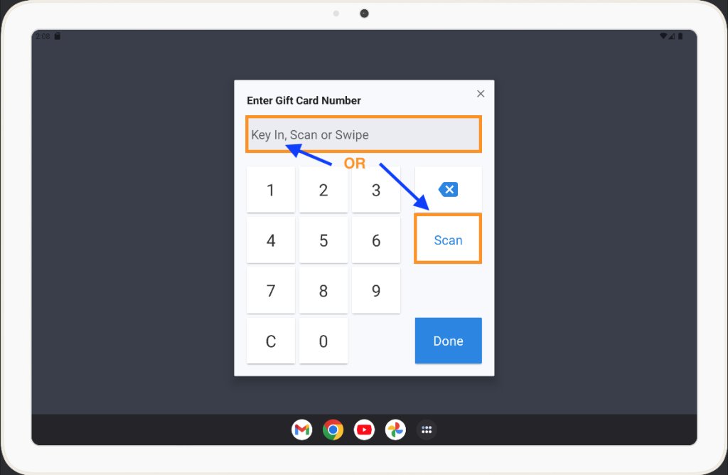 toast pos pay with gift card