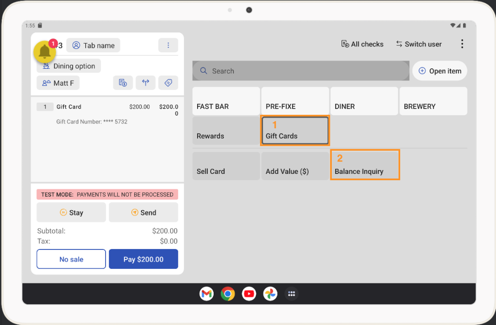 toast pos - balance inquiry 1