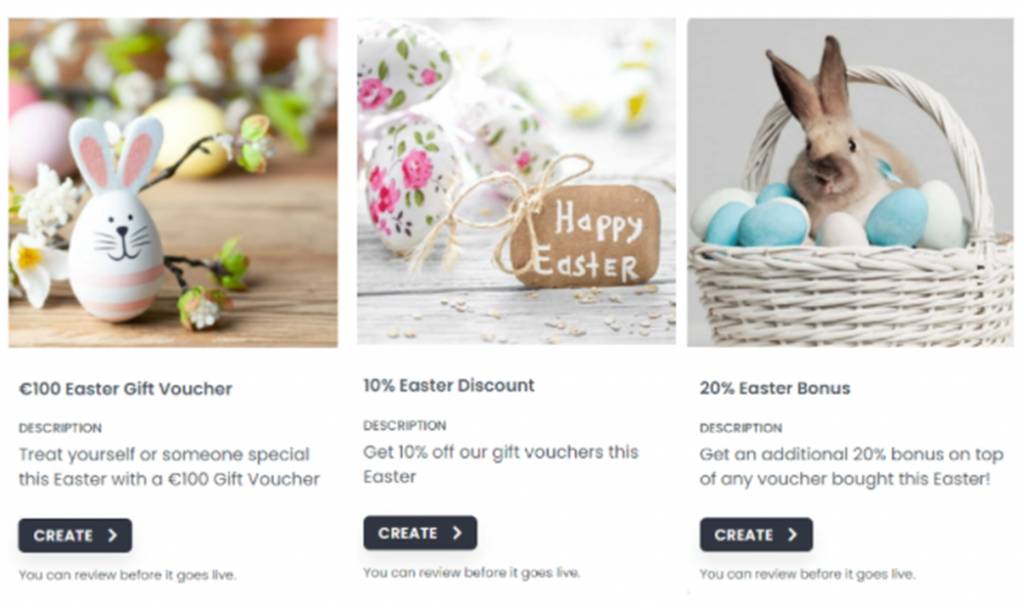 Clean dashboard with Easter promotions